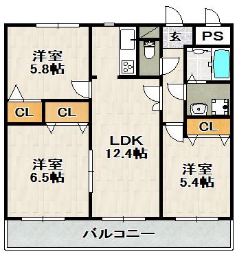 ユーロメゾン伊丹(3LDK/4階)の間取り写真