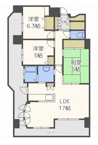 ダイアパレス南白石台(3LDK/9階)の間取り写真