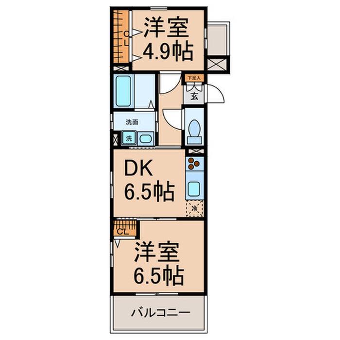 グリーンハイム三軒(2DK/2階)の間取り写真