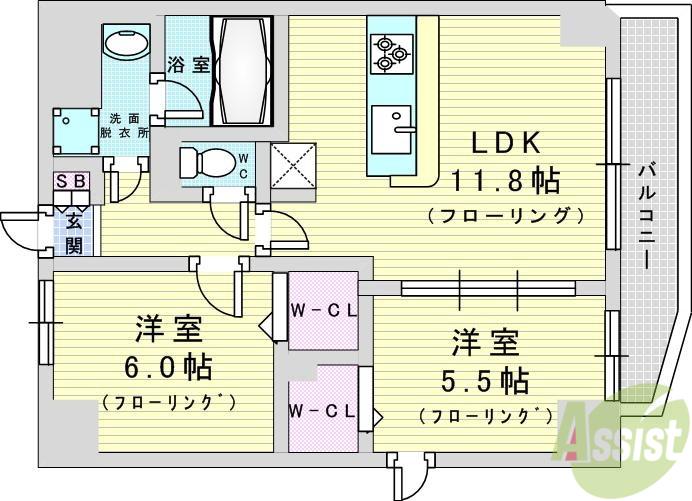 レイワ二ティ プレイス(2LDK/2階)の間取り写真