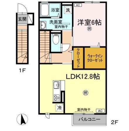 SPACE SECOND(1LDK/2階)の間取り写真