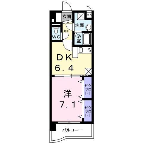 サン・プラシード(1DK/2階)の間取り写真