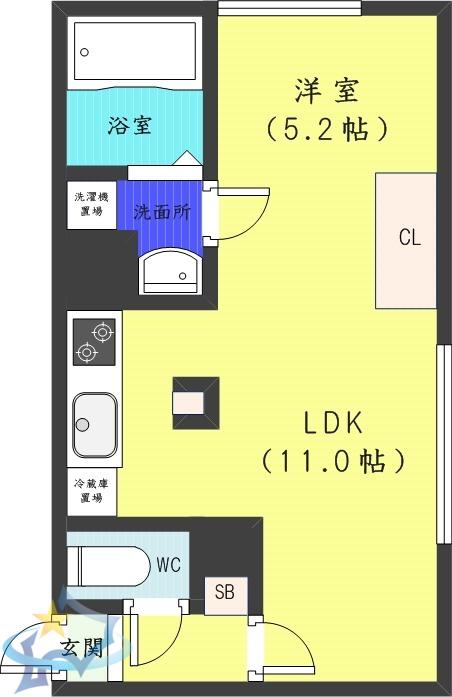 カーサフェリーチェ医大前(1LDK/4階)の間取り写真