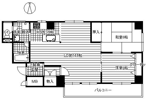 クローバーハイツ大手前(2LDK/10階)の間取り写真