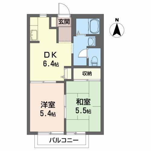 ヴォルテール B(2DK/2階)の間取り写真