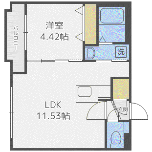 NORDESTA旭ヶ丘(1LDK/2階)の間取り写真