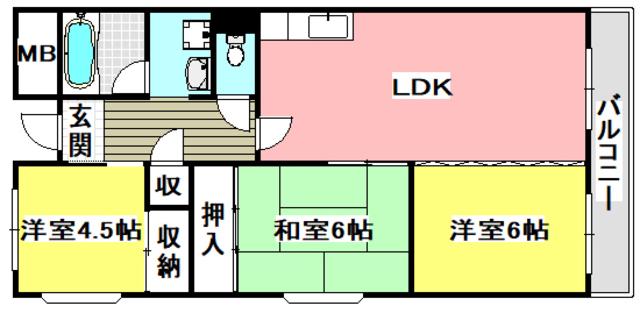 エステート三島(3LDK/5階)の間取り写真