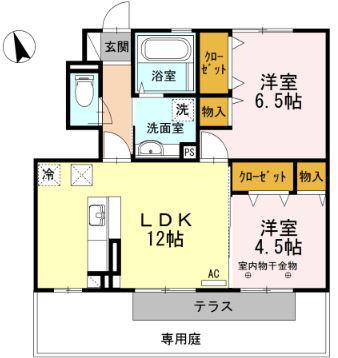 グランヴァリ A棟(2LDK/1階)の間取り写真