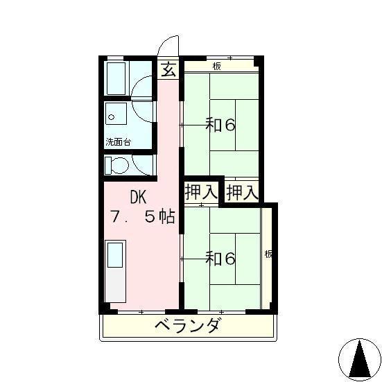 富士見ハイツー(2DK/3階)の間取り写真