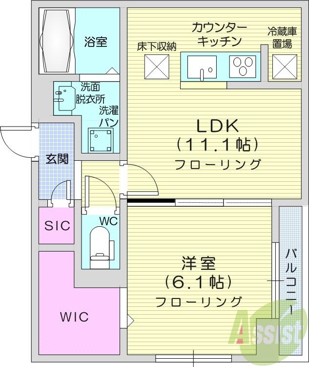 CLASSEUM仙台小田原4(1LDK/1階)の間取り写真