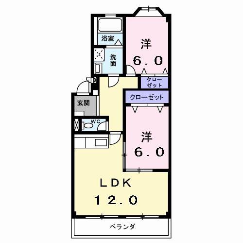 ルミエール山下(2LDK/2階)の間取り写真