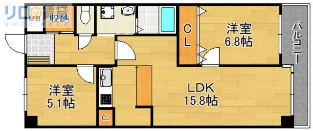 ハイツ寿見礼(2LDK/3階)の間取り写真