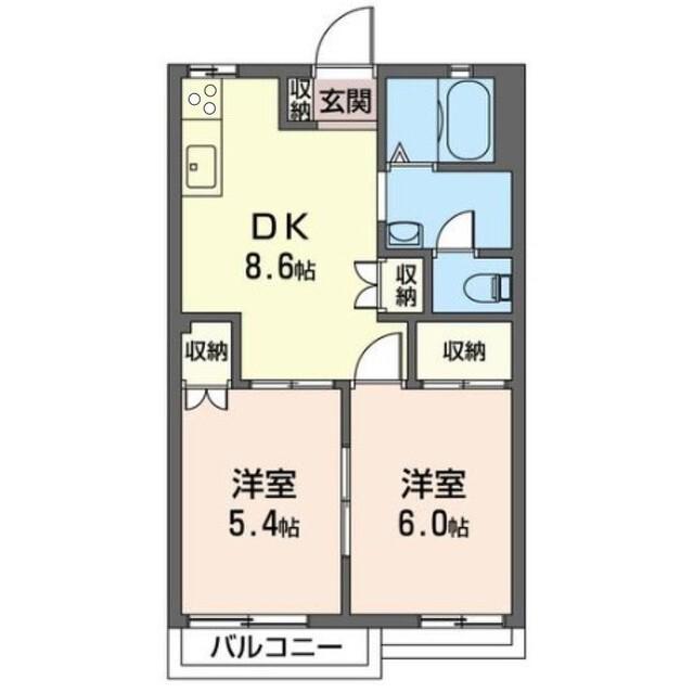 カーサベルテ山本(2DK/2階)の間取り写真