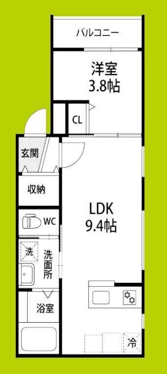 シェリル城北公園(1LDK/1階)の間取り写真