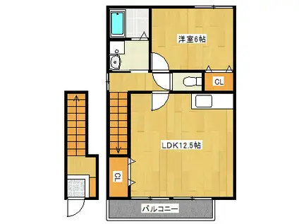 ウエストリバー(1LDK/2階)の間取り写真