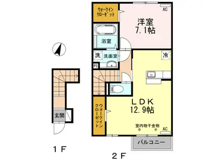 GRACIAS A 2階の物件(1LDK/2階)の間取り写真