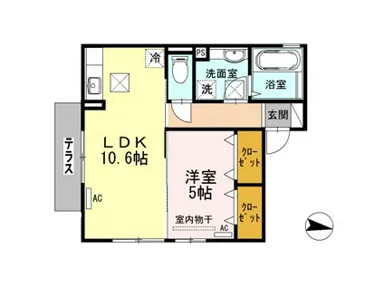 ウィットサンク(1LDK/1階)の間取り写真