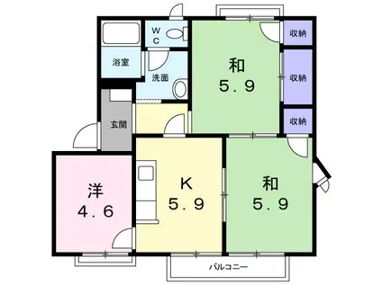 屋島フレグランスA棟(3K/2階)の間取り写真