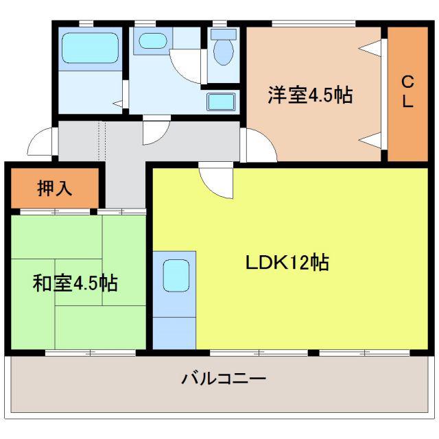 ハビタブル森本A棟(2LDK/3階)の間取り写真