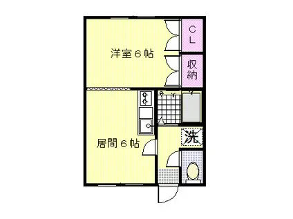 POLE STAR(1DK/2階)の間取り写真