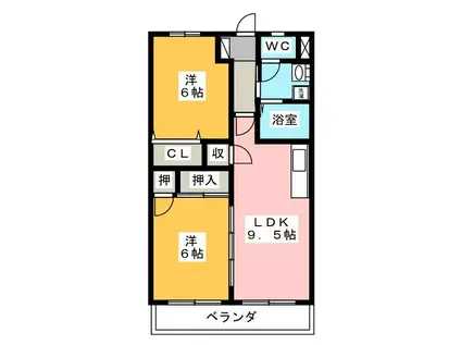 ロイヤルシティ豊田A(2LDK/2階)の間取り写真