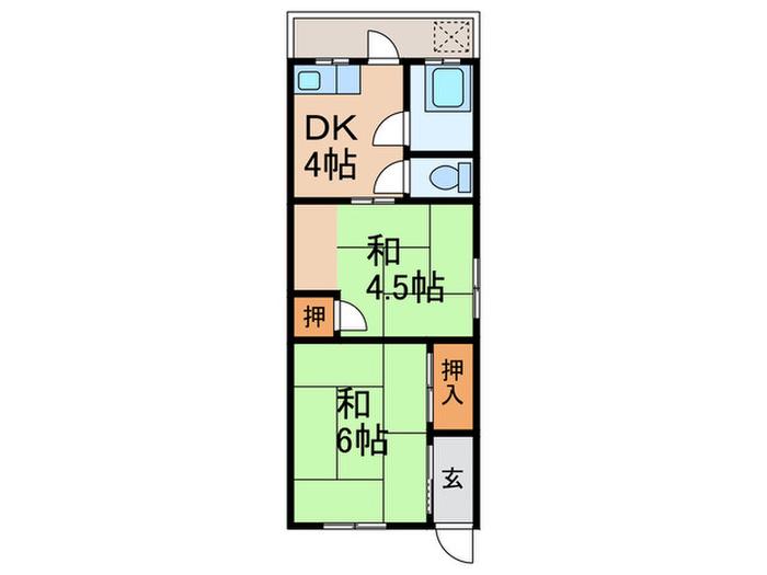 アクアハイツ神戸塩屋台(2DK/2階)の間取り写真
