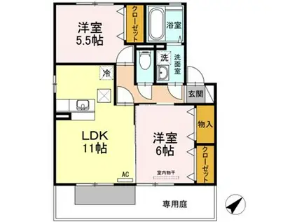 ベル・ドゥ・ジュールC棟(2LDK/1階)の間取り写真