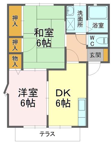 クレセール見瀬 A棟(2DK/1階)の間取り写真