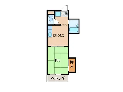 ＪＲ阪和線 和歌山駅 徒歩10分 4階建 築41年(1DK/3階)の間取り写真
