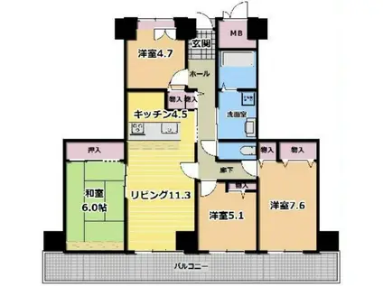 ベルマージュ堺 一番館(4LDK/36階)の間取り写真
