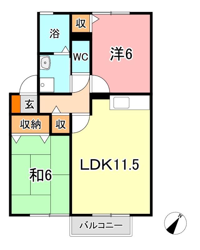 セジュール竹 C棟(2LDK/1階)の間取り写真