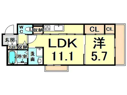 シャーメゾン甲子園高潮(1LDK/1階)の間取り写真