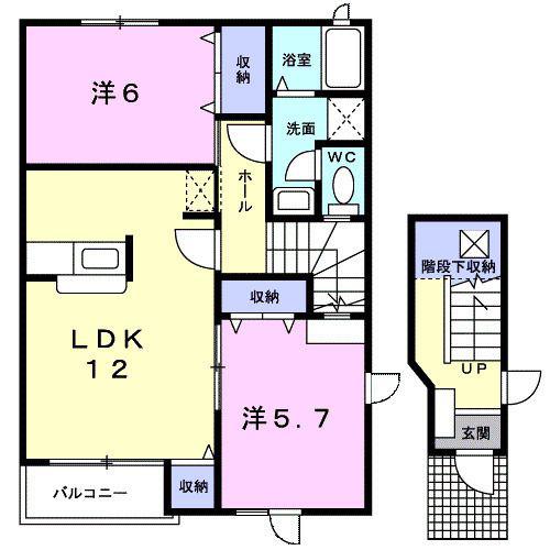 セントラル・ケイB棟(2LDK/2階)の間取り写真