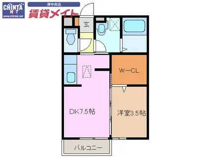 SEASIDE ウエスト(1DK/1階)の間取り写真