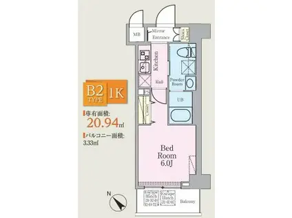 HYS西横浜(1K/2階)の間取り写真