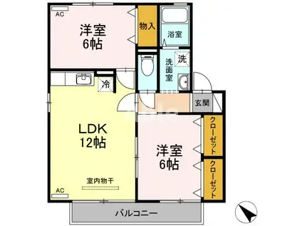 アドミレー樹太 C棟(2LDK/1階)の間取り写真