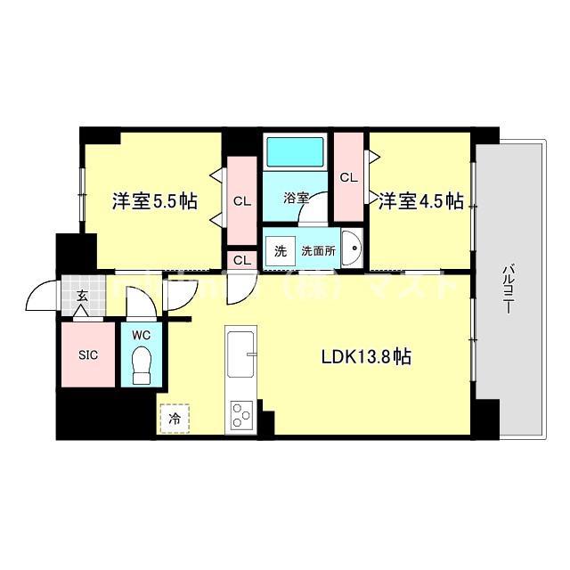 セイワパレス美章園駅前(2LDK/8階)の間取り写真