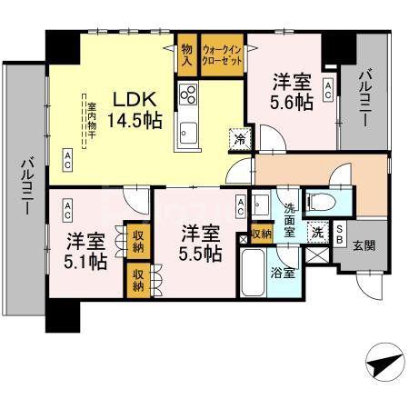 サンジョイアゼロ(3LDK/5階)の間取り写真