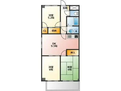 ディアコートツジ(3DK/4階)の間取り写真