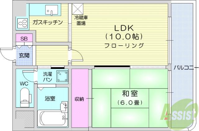 朝日プラザ上杉(1LDK/8階)の間取り写真