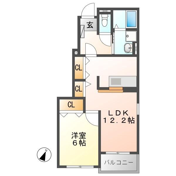 ラフレシールB(1LDK/1階)の間取り写真
