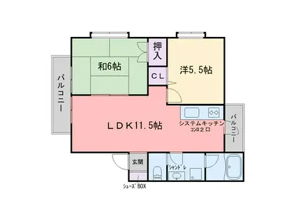 ピースブリックA(2LDK/1階)の間取り写真