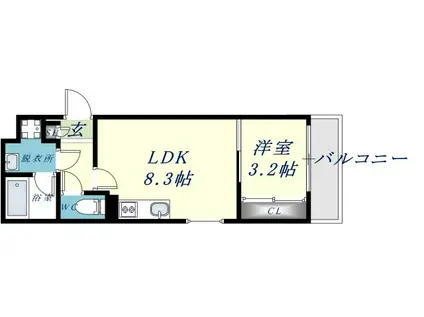 ラージヒル長瀬ウエスト(1LDK/1階)の間取り写真