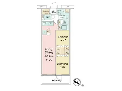 ブランシエスタ目黒中央町(2LDK/1階)の間取り写真
