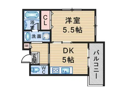 パーチェ豊中(1DK/3階)の間取り写真