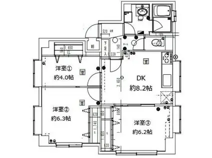 グランコールス東北沢(3DK/1階)の間取り写真