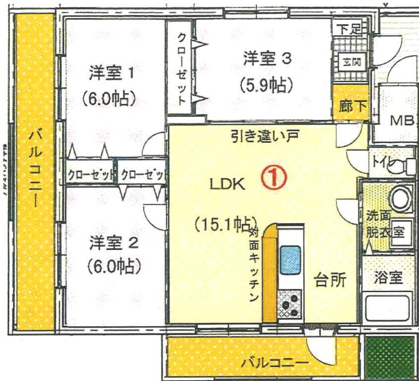 ブライムサンライト 301(3LDK/3階)の間取り写真