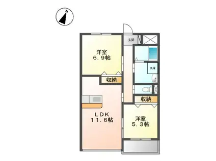 エルヴェ汐焼 A(2LDK/2階)の間取り写真