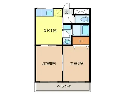 シャトードゥブリヤン(2DK/2階)の間取り写真