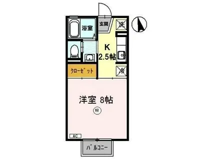 シングルコート田園(1K/2階)の間取り写真